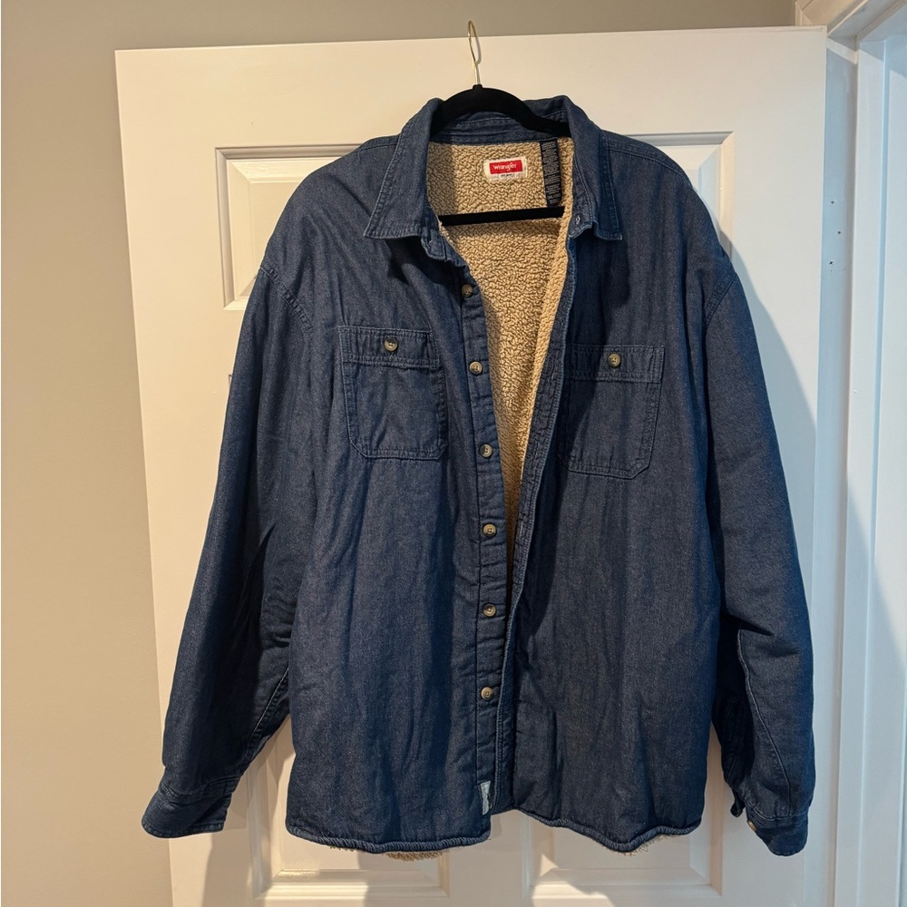 Wrangler Blue Denim Sherpa Shirt Jacket